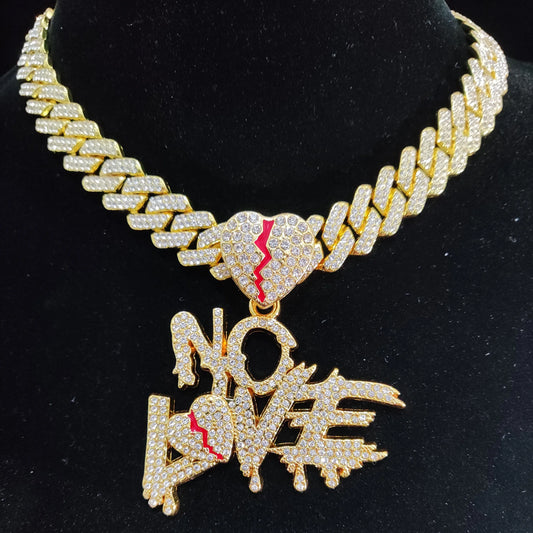 CHAÎNE CUBAN "NO LOVE" coeur brisé 50cm