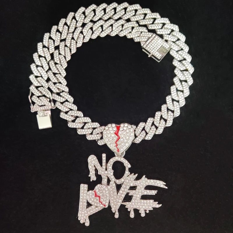 CHAÎNE CUBAN "NO LOVE" coeur brisé 50cm