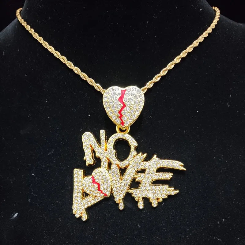 CHAÎNE CUBAN "NO LOVE" coeur brisé 50cm